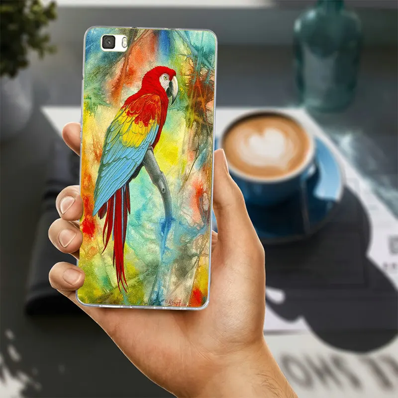Попугай Ара птица Акварель мягкий чехол для телефона Huawei P8 P9 P10 P20 Lite Коврики 10 Pro Y5