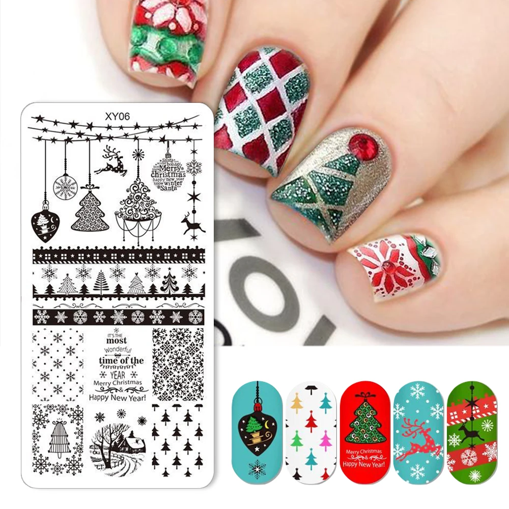 

1Pcs Christmas Square Nail Stamping Templates Stainless Steel 12x6cm Winter Elk Image Transfer Nail Art Stamp Plates