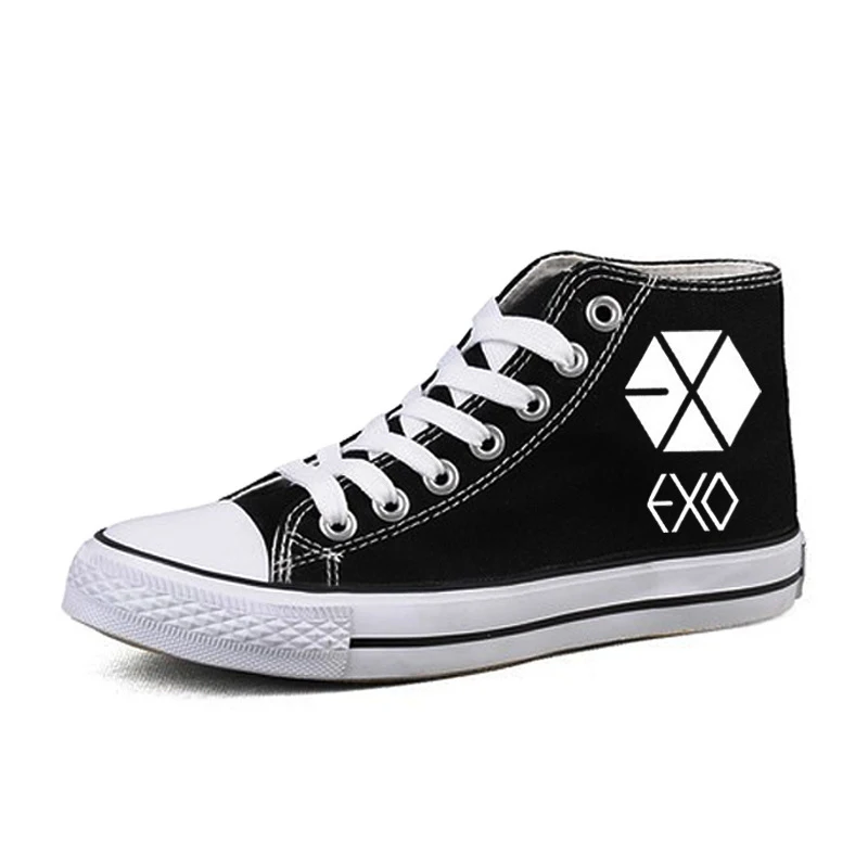 サイズ35,43 kpop exo 2016熱い販売k,popファッションハンド描か黒キャンバス漫画印刷レジャー干潟高アッパーデザイン靴