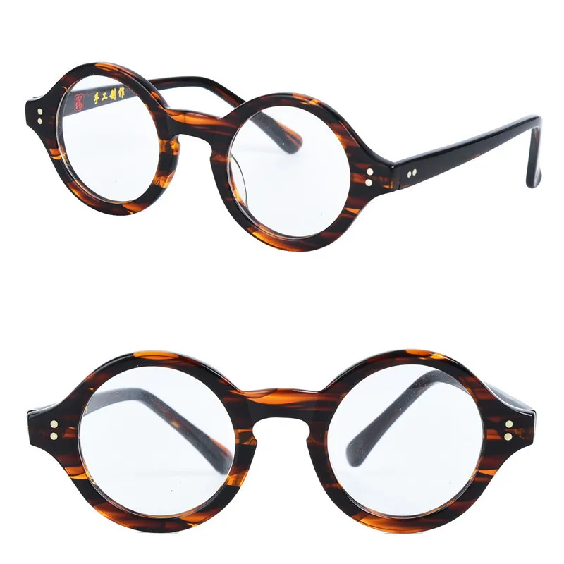 

High Quality Women Acetate Small Round Leopard Retro Glasses Frame Fashion Men Retro Handmade Myopia Optical Glasses NX