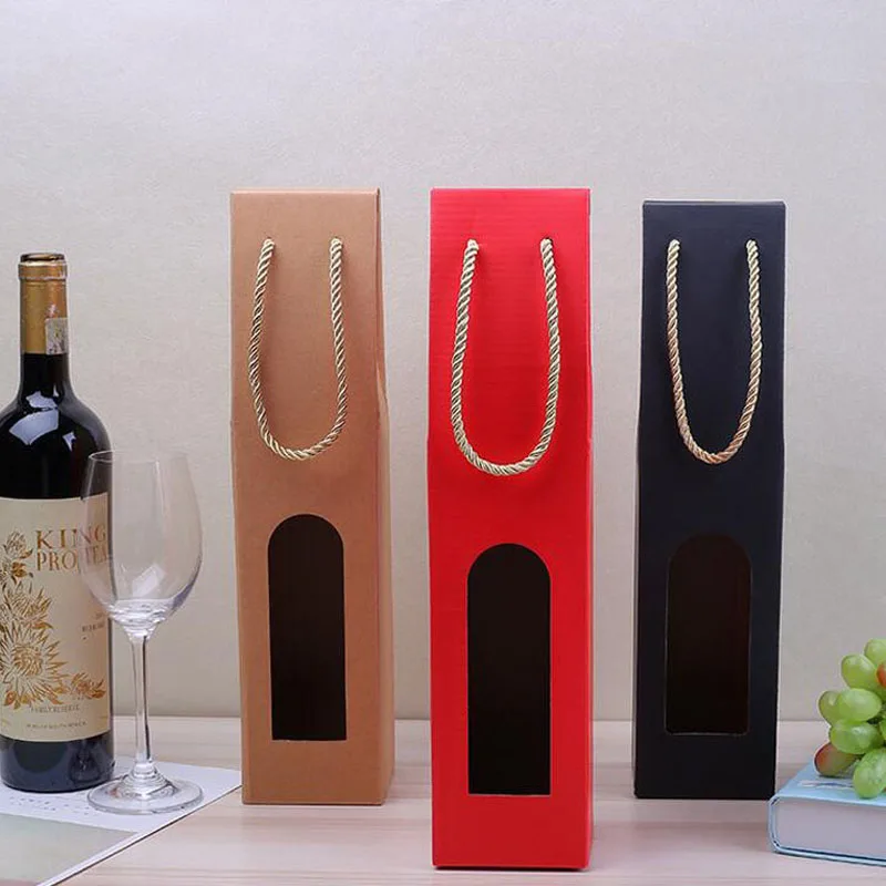 100pcs kraft paper single wine bags red wine handle packing bags gift