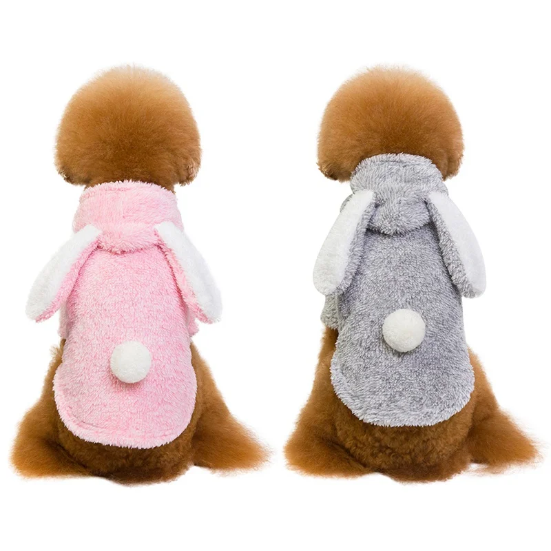 Зимняя одежда для собак из кораллового флиса с кроликом, кофта с капюшоном для домашнего животного, костюм, одежда розового/серого цвета, теплая одежда для щенка, Roupa Cachorro