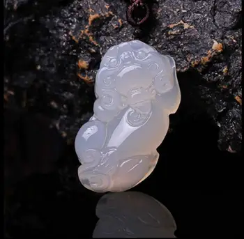

Authentic pure white agate chalcedony petite small brave pendant