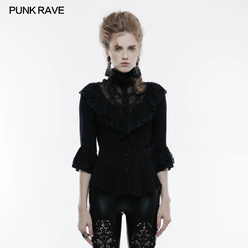 

PUNK RAVE Women Steampunk vintage t-shirt Gothic Fashion Victorian Three Quarter Sleeve Shirt Kera Fashion Party Tops Shirt