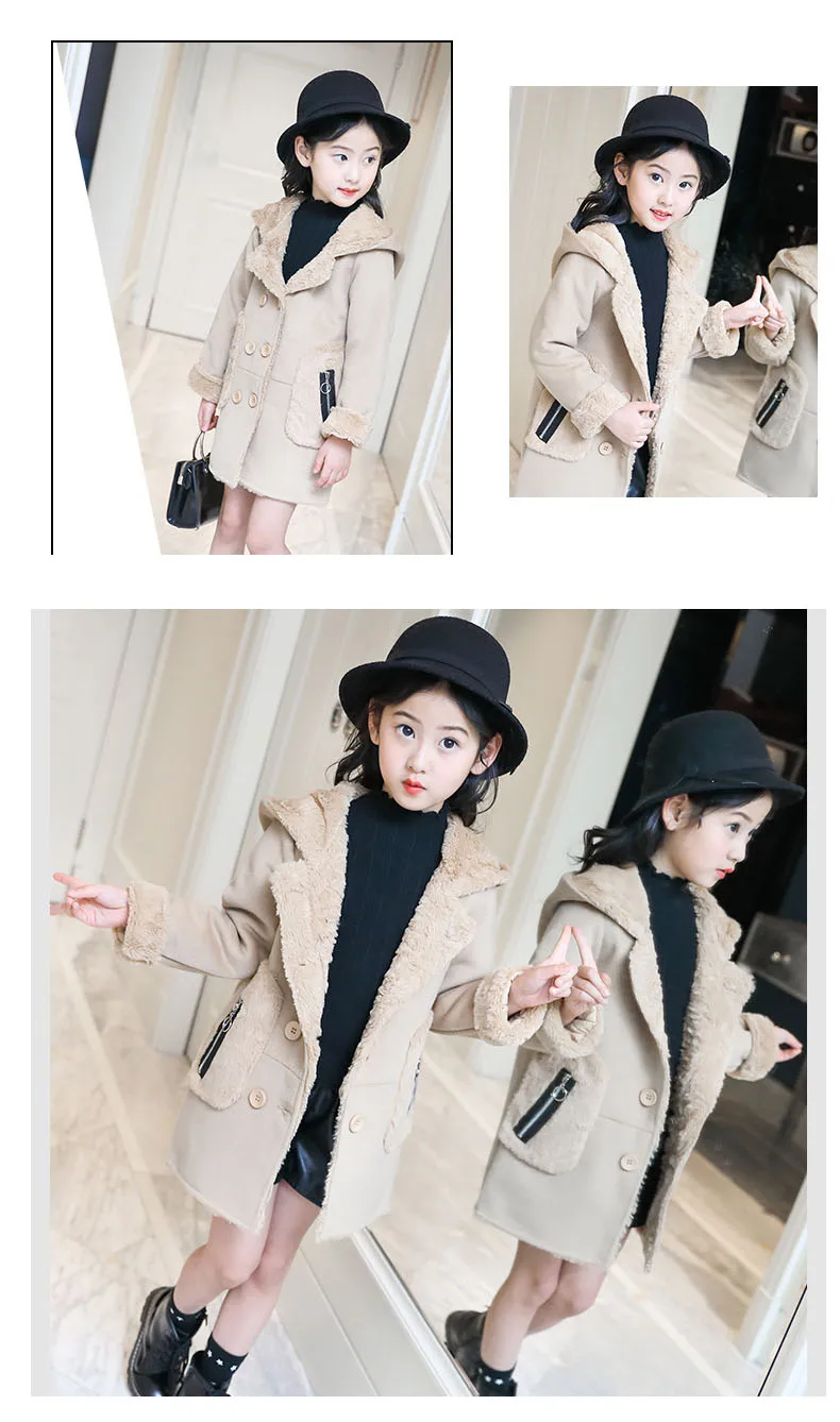 2018 new winter Children's outerwears clothing fleece coat baby big girls hooded woolen jackets for kids thick long warm coats  (9)