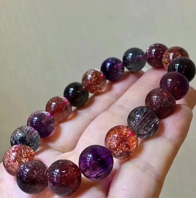 Подлинная натуральная супер семь Lepidocrocite кварцевые прозрачные круглые бусины растягивающийся Кристальный браслеты 11 мм женские Прямая AAAAAA
