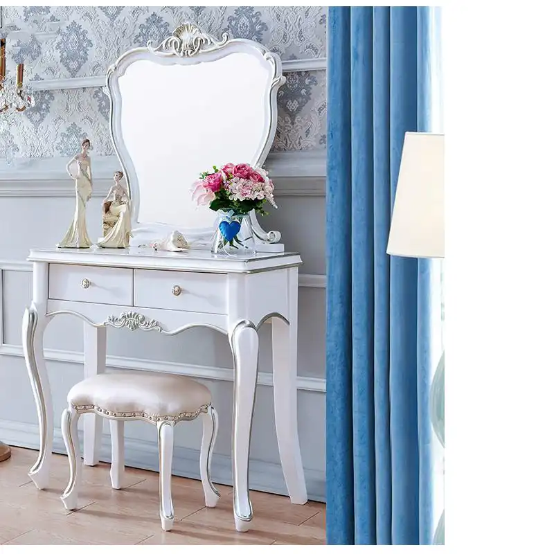 Elegant European Style Mirror White Wood Bathroom Vanity Set