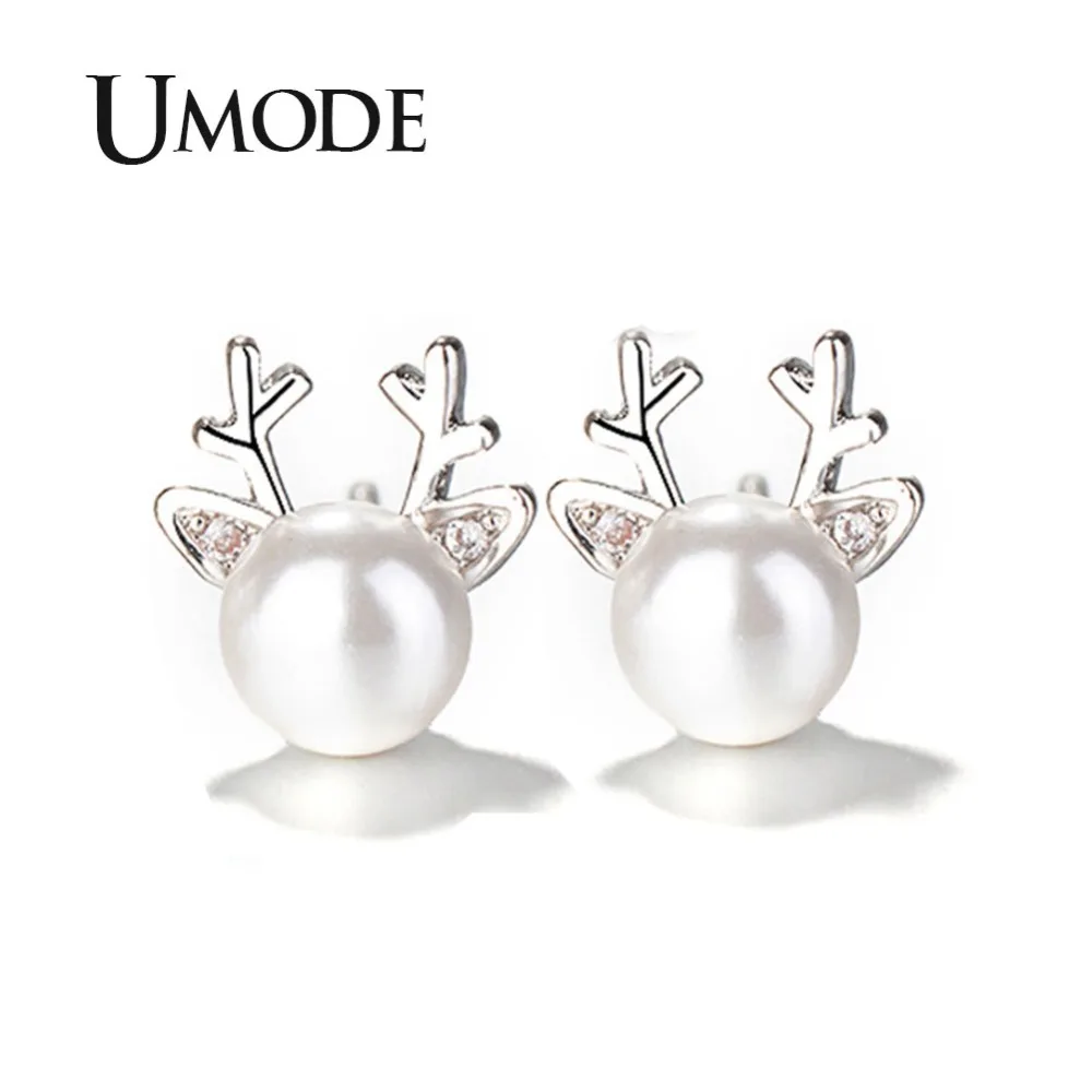 

UMODE Korean Small Deer Antlers Buckhorn Abatis Pearl Studs Earrings Fashion Earing for Women boucles d oreille femme UE0462