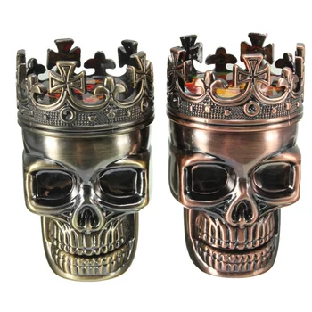 

6pcs /lot Creative 3Layer Skull Head Crown Metal Plastic Hand Muller Pollen Tobacco Grinder Black Smoking Herb Herbal Grinder