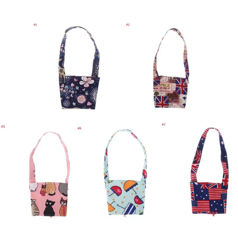 

THINKTHENDO Eco-Friendly Reusable Beverage Bag Cartoon Cup Cover Canvas Tote Tea Coffee Drink Handbag Portable Canvas Bags