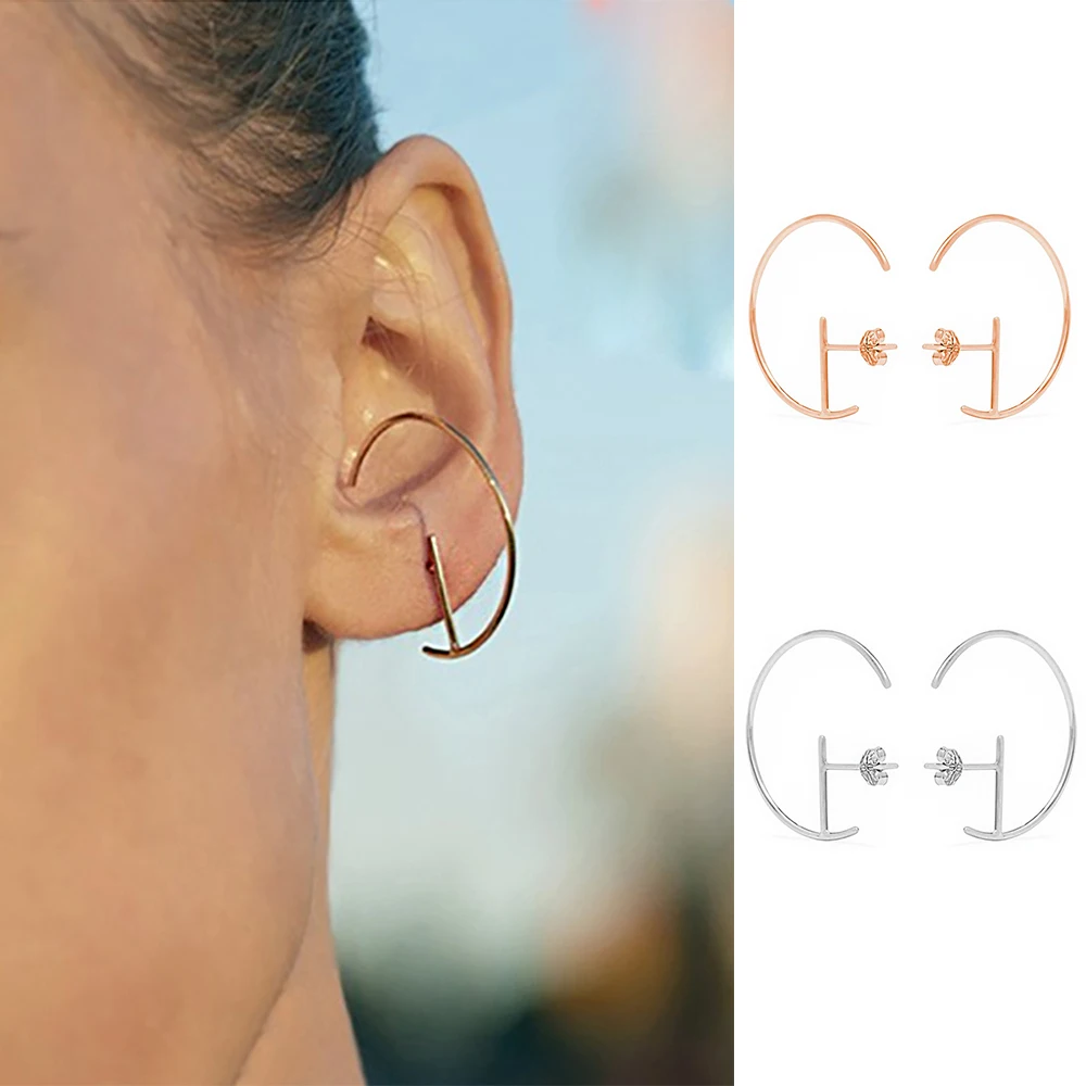 

Minimalist Geometric Earrings For Women Semicircle Style Copper Rose Silver Gold Color Simple Design Fashion Jewelry DZE009-M