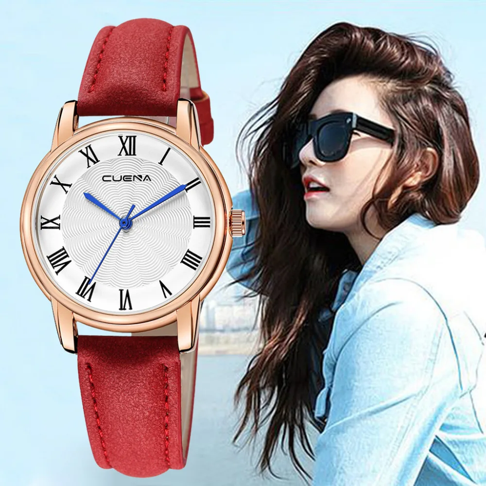 

CUENA Casual Roman Dial Women Watch Leather Band Newv Strap Analog Quartz Wrist Watch Ladies Clock Fashion relogio feminino A40
