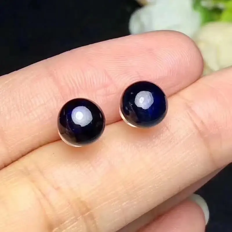 

Fidelity natural 7mm sapphire stone stud earrings s925 sterling silver round plain fine jewelry for women Natural blue gemstone