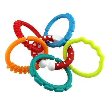 

Newly Hot Sale 6Pcs/Set Toddler Toys Rainbow Circle Link Kids Newborn Teething Rings Stroller Hanging Toy Birthday Gifts Z1