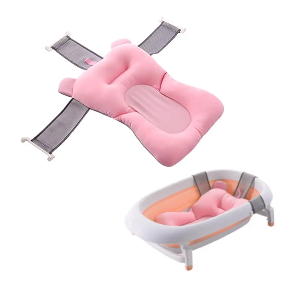 Складная Ванна для новорожденного ребенка, детский поплавок, коврик для ванной, сиденье, противоскользящая купальная сетка, кровать/стул, мультяшная детская душевая Ванна - Цвет: Розовый
