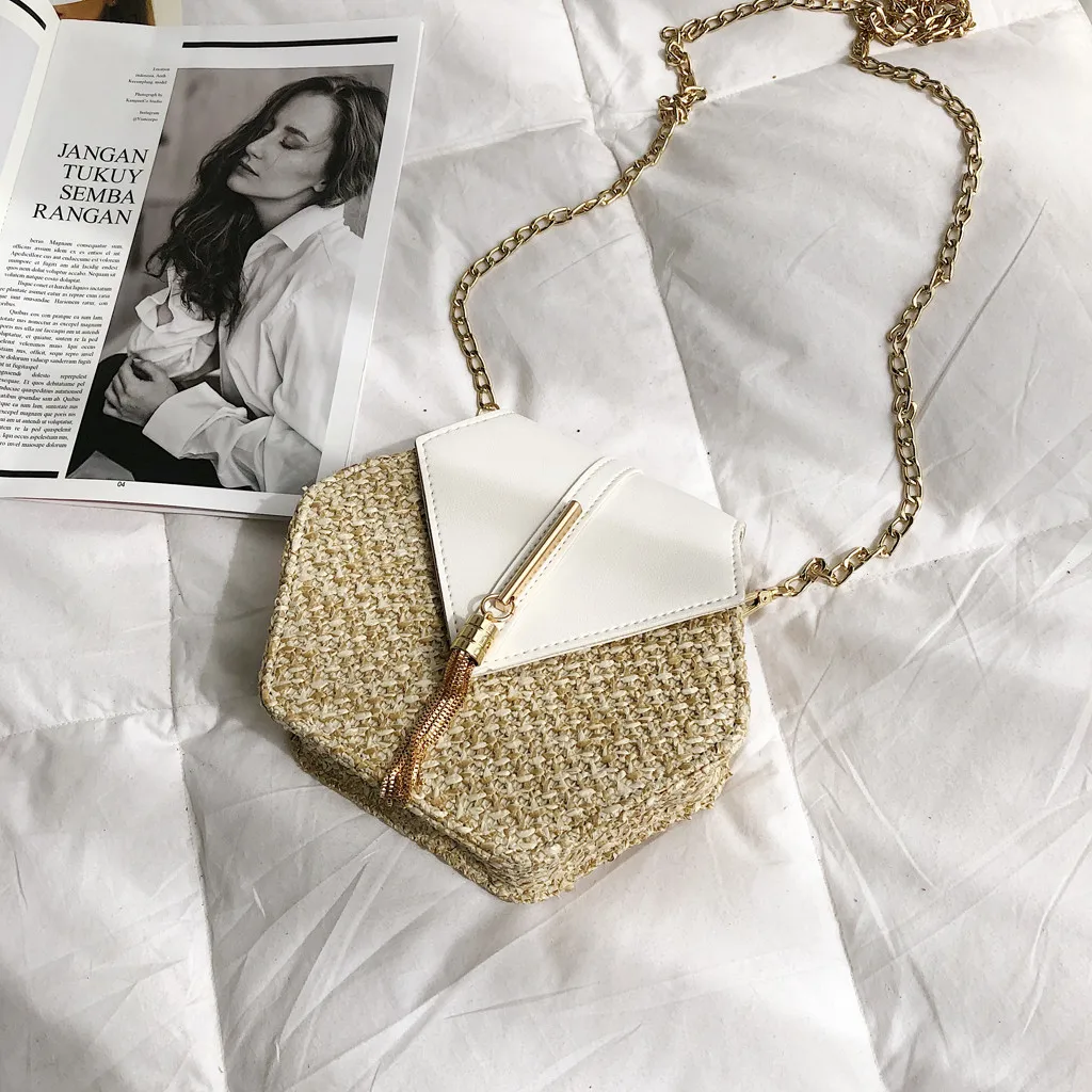 Модные соломенные сумки для женщин Дорожная сумка из искусственной кожи с шестигранной бахромой женская летняя сумка из ротанга богемная Сумка Bolso Paja# AF