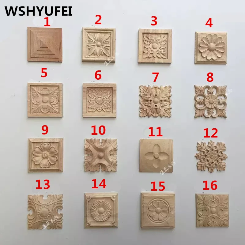 

WSHYUFEI 8cmX8cm wood carving ornaments 15pcs / lot home decoration furniture accessories factory production direct