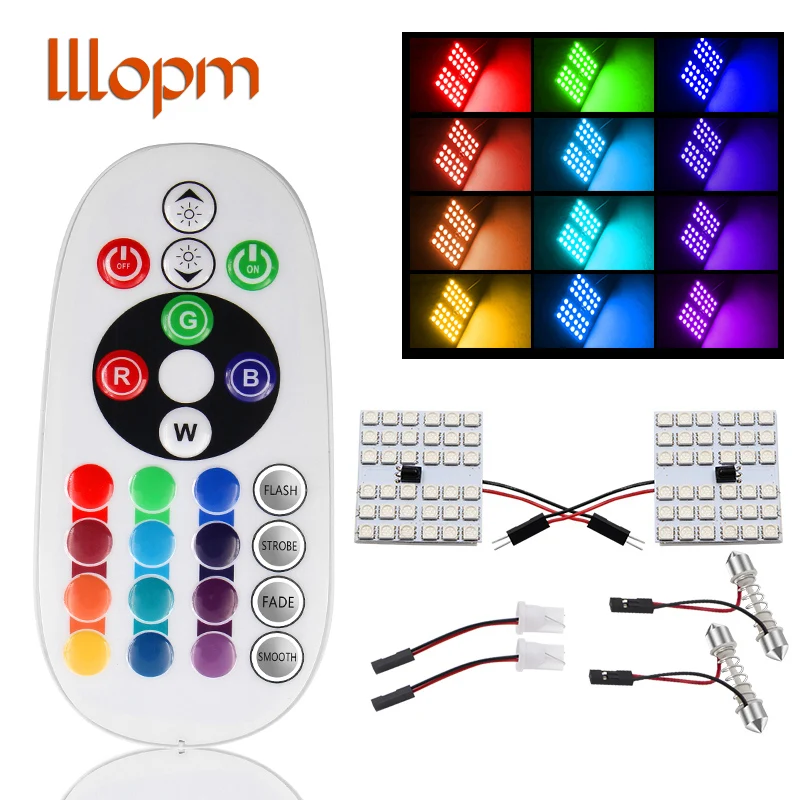 

T10 5050 SMD 16 Colors RGB LED Panel Car Auto Interior Reading Map Lamp Bulb Light Dome Festoon Remote Controller Flash Strobe