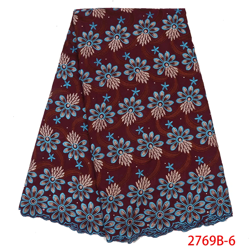 

Swiss Voile Lace Fabric High Quality Cotton Lace Fabric Nigerian French Embroidery Laces with Stones for Women KS2769B-6