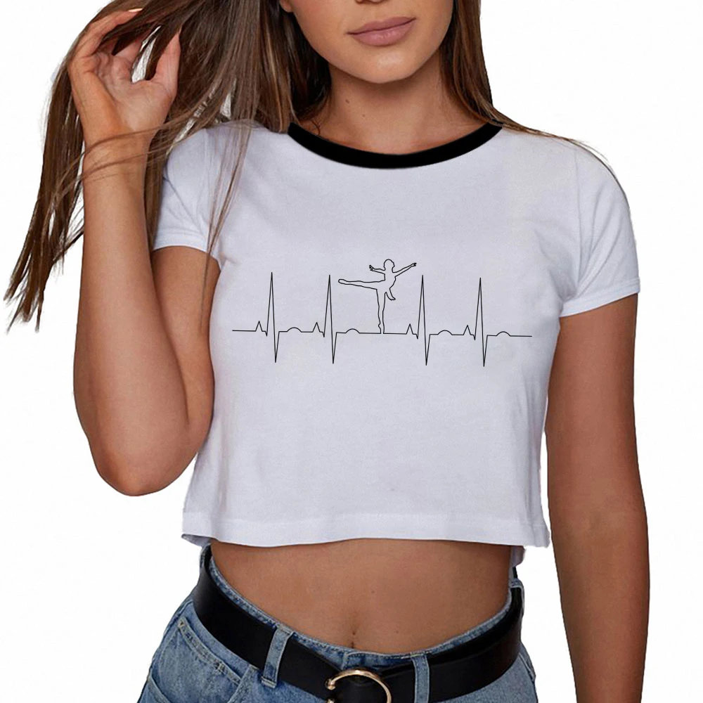 

CZCCWD Woman Fashion 2019 New Harajuku Kawaii Heartbeat Ballet Crop Top Streetwear Tumblr Lifeline Leisure Funny T Shirt Women
