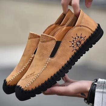 

suede Leather men shoes fashion Spring Casual Shoes outdoor Men Handmade sewing Vintage Loafers Flats Moccasins big size 48 L5