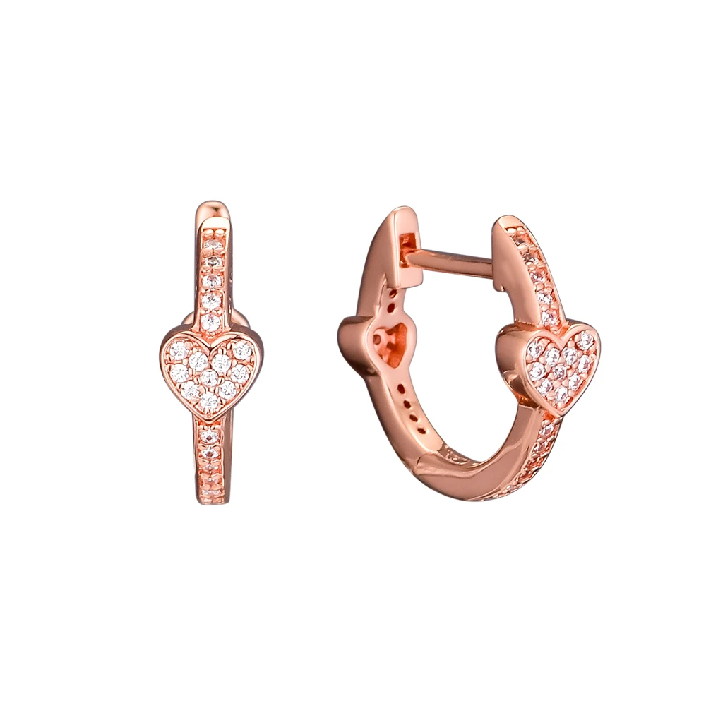 

Alluring Hearts Rose Hoop Earrings 925 Sterling Silver Original Jewelry DIY Making For Women Anniversary Gift