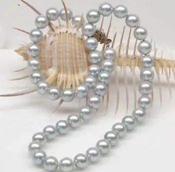 

stunning AAA10-11mm south sea silver gray pearl necklace 18" KKK