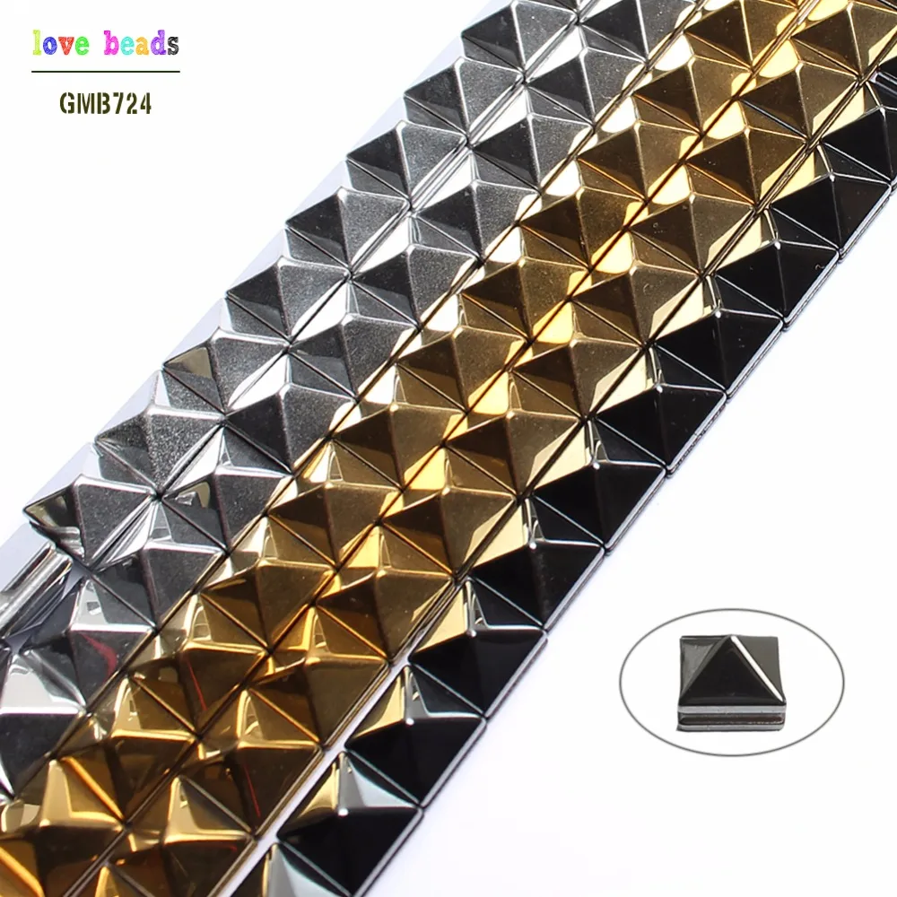 

Natural Stone Beads Smooth Gold/Sivler/Black Plated Hematite Pyramid Shape Beads for Jewelry Making Beaded Diy Bracelet