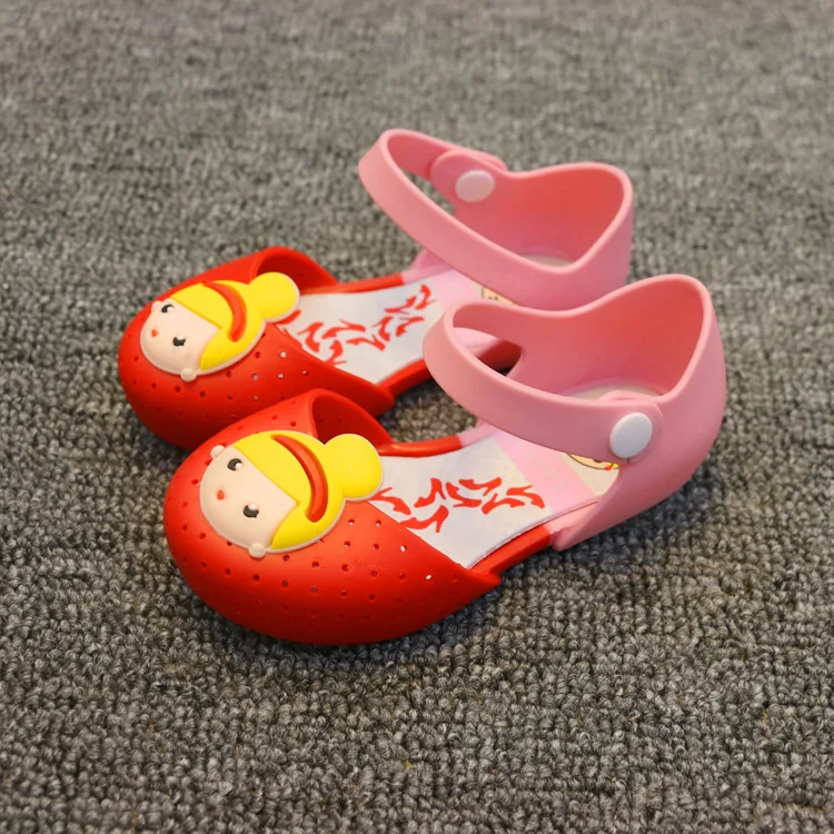 Летние для милых девочек сандалии прозрачная обувь принцесса печати обувь водонепроницаемая Нескользящая дышащая детская обувь ярких цветов