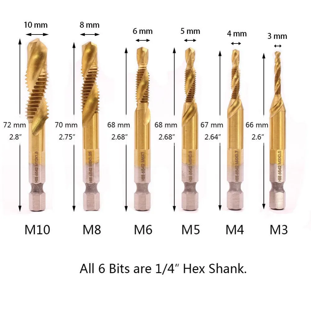 6 шт. HSS 1/4 дюймов шестигранный хвостовик набор сверл для зенковки Набор бит M3 M4 M5 M6 M8 M10 метрические наконечники для снятия фасок