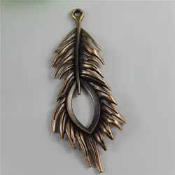Julie Wang 5PCS  Antique Red Copper Charm Creative Peacock Feather  Suspension Pendants For Jewelry Necklace Earring Accessory