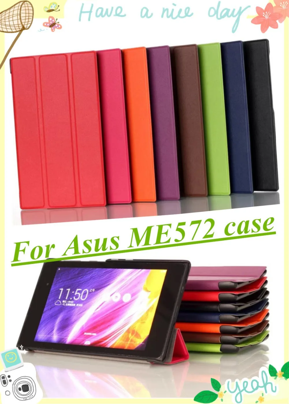 

High Quality Magnetic Smart Stand Case For ASUS MeMO Pad 7 ME572C ME572CL ME572 tablet cover case With Screen Protector & Stylus