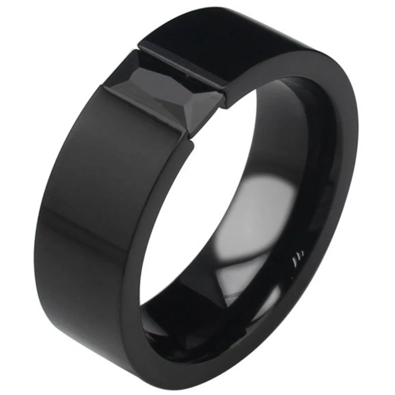 size 7 15 8mm black stainless steel princess cut cubic zircon crystal wedding engagement ring - Onyx Wedding Ring size 7 15 8mm black stainless steel princess cut cubic zircon crystal wedding engagement ring - Onyx Wedding Ring