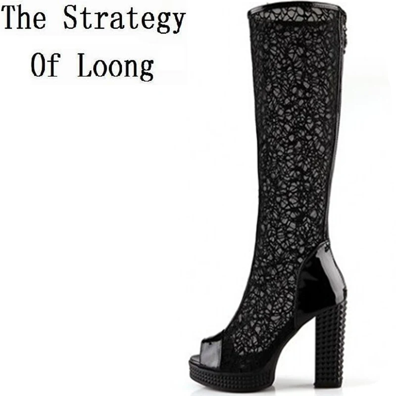 knee high boots thick heel