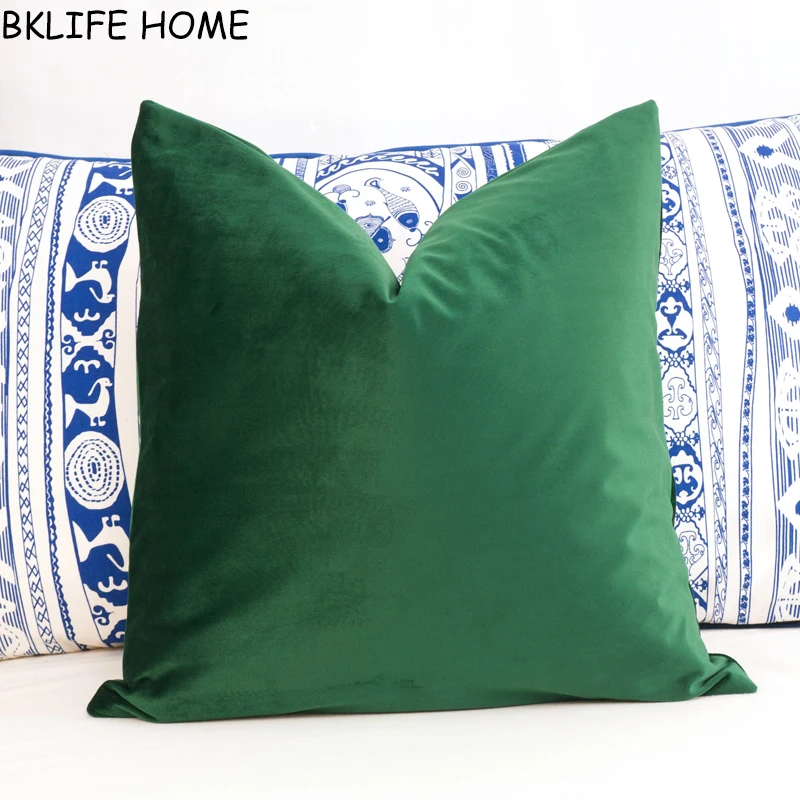 

High Quality Soft Luxury Green Velvet Cushion Cover Pillow Case Bright Green Pillow Cover No Balling-up Without Stuffing