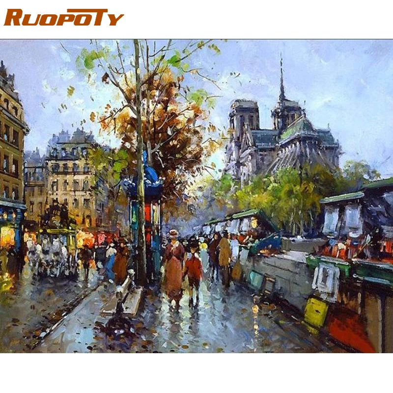 RUOPOTY рамка уличный пейзаж Diy картина маслом по номерам абстрактная ручная роспись