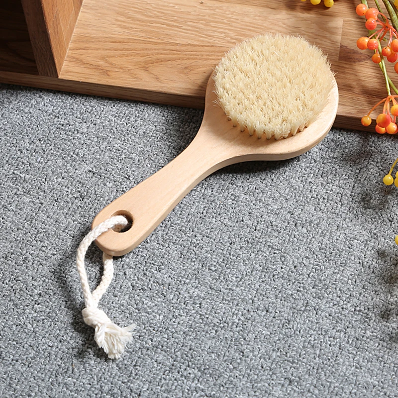 Wood Handle Natural Bristle Bath Brush Shower Body Brush With round