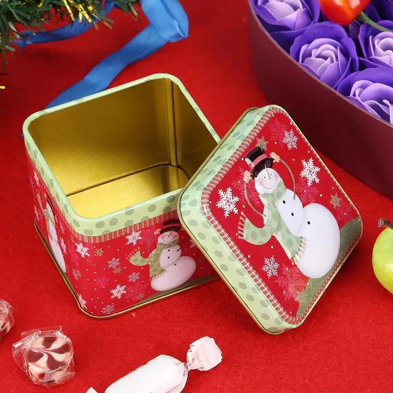 Милая Рождественская мини-подарочная посылка, жестяная коробка для конфет, выпечки печенья, печенья, чехол