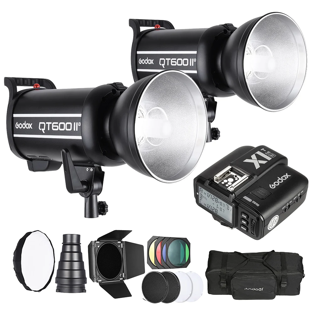 Us 1244 0 Studio Flash Light Kit Set With 2 Godox Strobe Flash Wireless Transmitter Softbox Barn Door Kit Conical Snoot Diffuser Plate In Photo