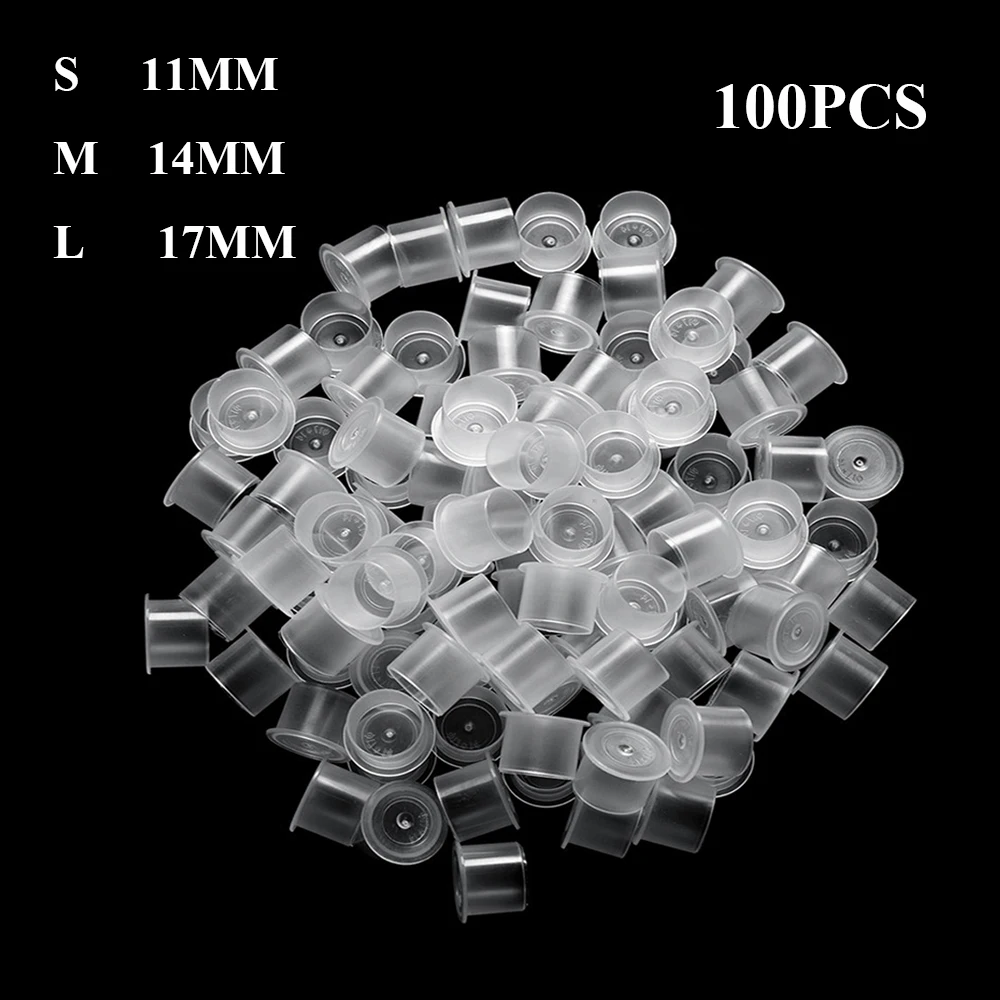 

100pcs Plastic Microblading Permanent Makeup Clear Clear S/M/L Size Tattoo Ink Cups with Base Pigment Caps Tattoo Accessories
