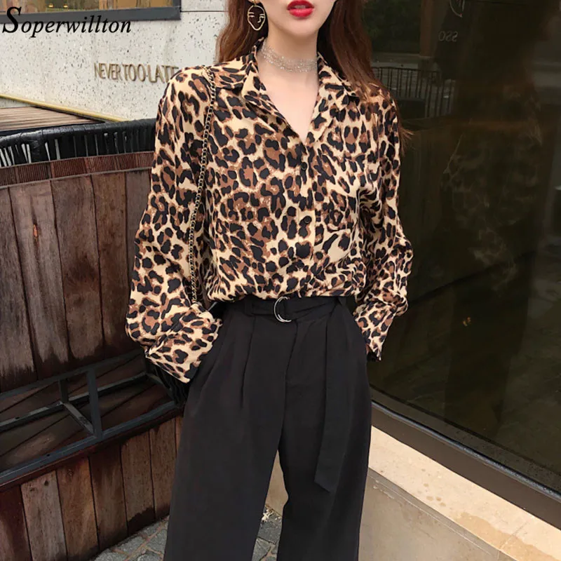 

2019 Fashion Leopard Print Chiffon Blouse Shirt Women Spring Long Sleeve Turn-down Collar Tops Plus Size 4XL Sexy Outerwear E06