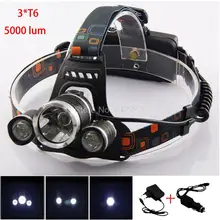 3 T6 светодиодный налобный фонарь Перезаряжаемые налобный фонарь 5000 люмен светодиодный фонарик с Автомобильный Зарядное устройство для кемпинга Рыбная ловля