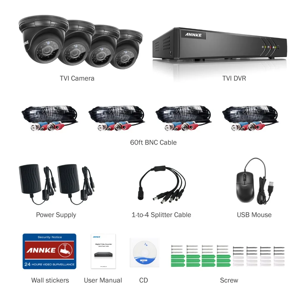 ANNKE 4CH безопасности Системы 1080N 720 P видео Регистраторы и 4 шт. 100 Вт всепогодный