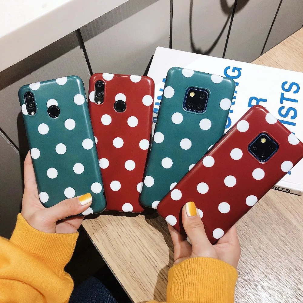 

For Huawei Mate 20 Pro Mate 20X Mate 10 Pro P20 Pro Nova 3 2s 3i Honor 10 Green and red wave points Matte Soft IMD Phone Case