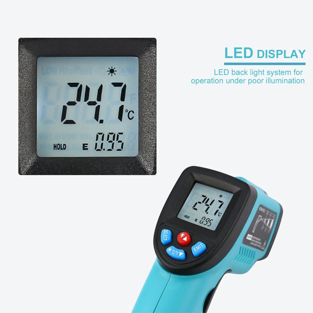 GM550 цифровой лазерный ИК инфракрасный термометр с жидкокристаллическим дисплеем Температура прибор не контактные Термометры пирометр