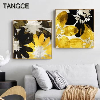 

The New Nordic Plant Gold Foil Flower Black Leaf Canvas Painting Special Plant Poster and Print for Living Room Golden Wall Art