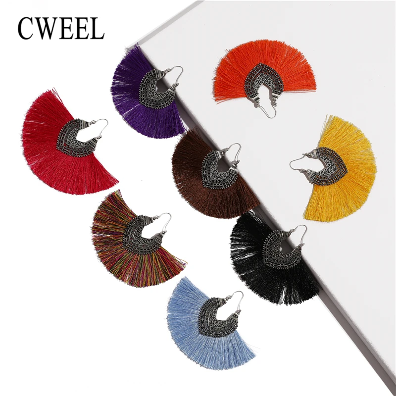 CWEEL Women's Long Tassel Earrings Fringe Earing Fashion Drop Vintage Ethnic Dangle Bohemian Statement Woman 2018 Earring