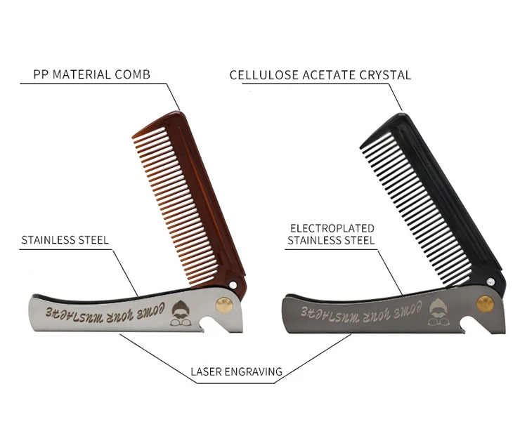 1 шт. мужской складной карманный нож с расческой формой PP зубы распутывание волос борода гребень Металлическая Ручка складной расчесывание лица усы гребень