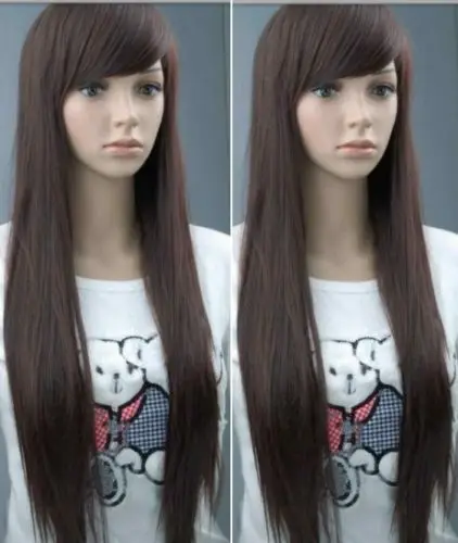 Fashion New long Dark brown straight full wig like Human hair wig 70-75cm