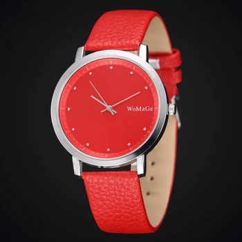

2019 Simple Casual Women Watch Red Leather Band Lady Watches Silver Case Stainless Steel Back Quartz Wristwatch Girls Clock Gift